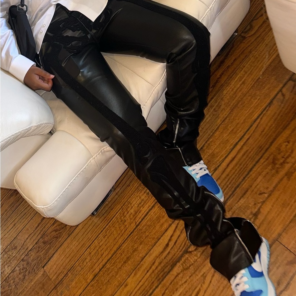 All Black Skeleton Blood Diamond Leather Pants